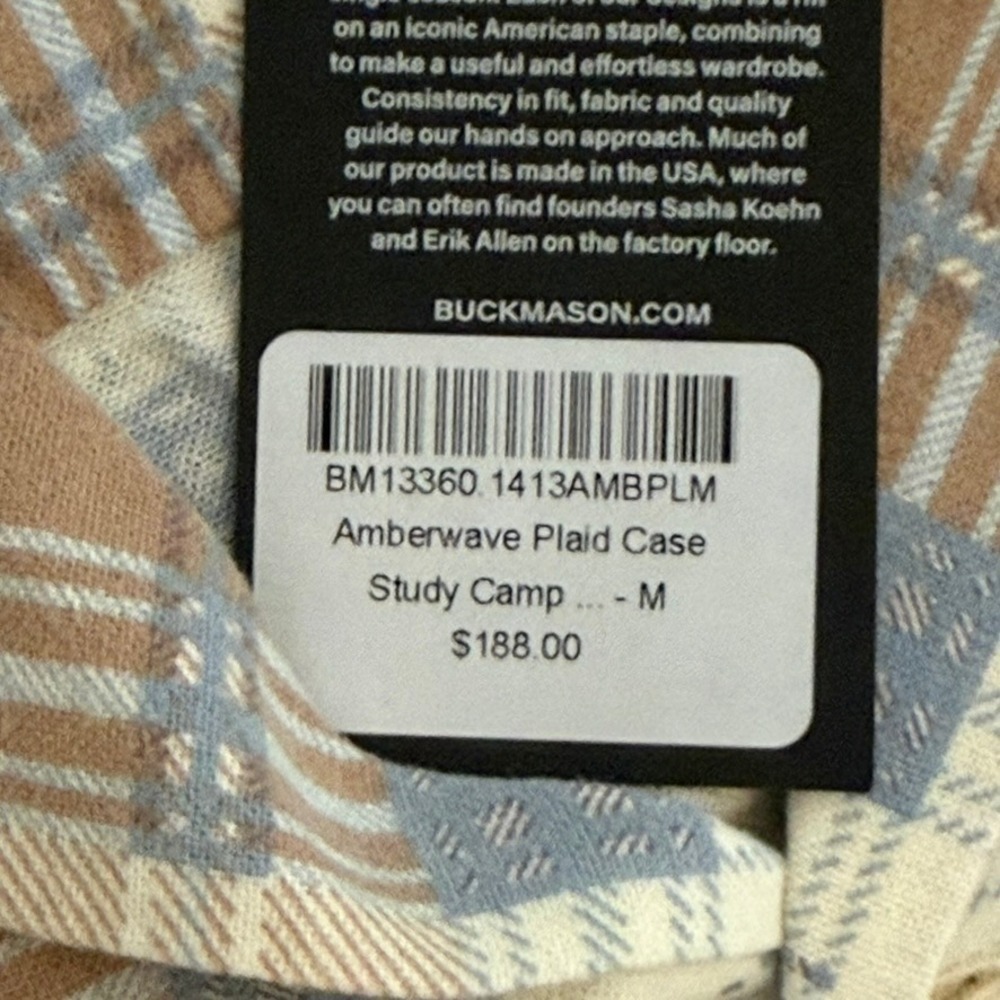 Buck Mason Men Amberwave Plaid Case Study Camp Shirt Long Sleeve M Americana NWT - Picture 6 of 12